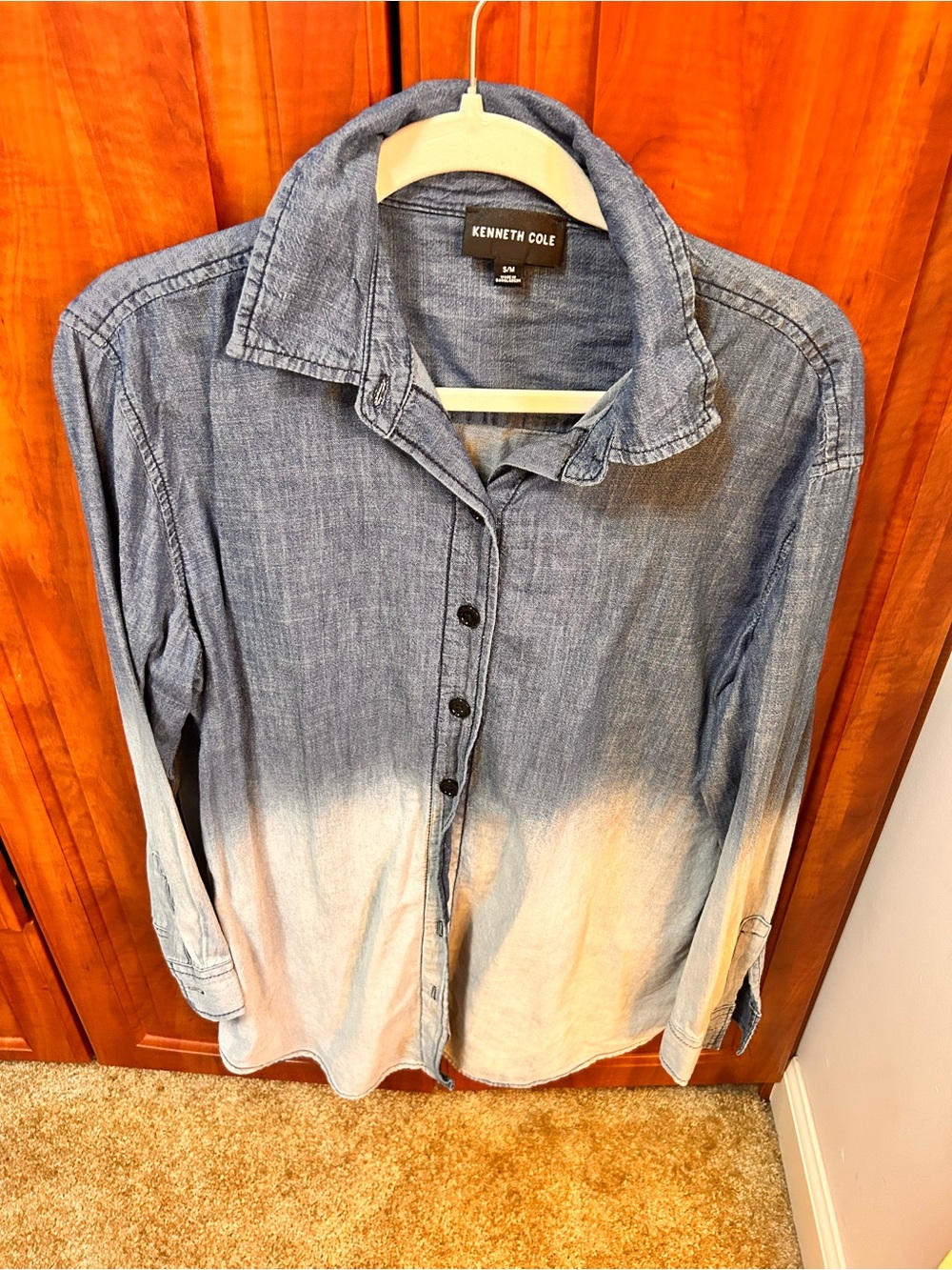 Kenneth Cole Women’s Blue to Cream Ombre Button-Up Denim Shirt